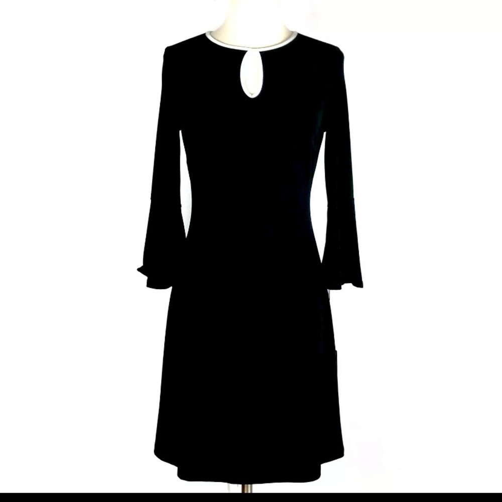 TOMMY HILFIGER womens dress Size 12 black white keyhole jersey bell sleeve